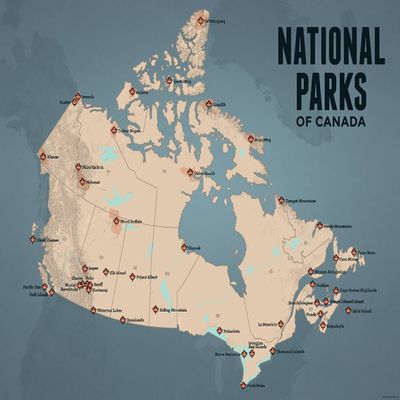 Canada National Parks Checklist Map 18x24 Poster (Tan & Slate Blue)