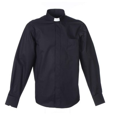 Holyart Pastor Long Sleeve Shirt easy-iron mixed herringbone cotton Black Cococler, 44 cm - 17.5 inc. - XL