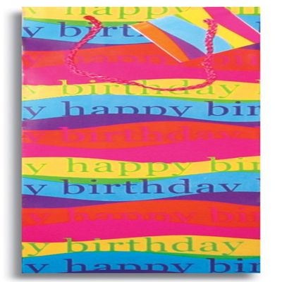 12 x 13" Printed Paper Party Supplies Favor Gift Wine Bottle Bags with Handle (Birthday Wave)