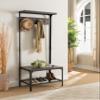 Kings Brand Furniture Joslin Entryway Bench with Storage Rack - Metal Shoe Rack & Coat Rack with Shelf & Hooks - Antique Hallway Bench - Black/Walnut view 1
