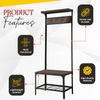 Kings Brand Furniture Joslin Entryway Bench with Storage Rack - Metal Shoe Rack & Coat Rack with Shelf & Hooks - Antique Hallway Bench - Black/Walnut view 3
