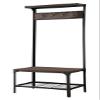 Kings Brand Furniture Joslin Entryway Bench with Storage Rack - Metal Shoe Rack & Coat Rack with Shelf & Hooks - Antique Hallway Bench - Black/Walnut view 4