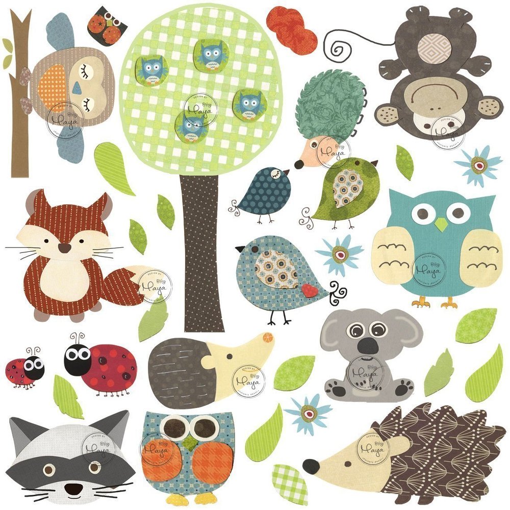 Woodland animals Jungle Friends Wall Decals, Baby Room Nursery art decor Baby animals hedgehog, porcupine, koala owl monkey Stickers