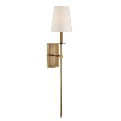 Savoy House 9-7144-1-322 Monroe Bohemian Vintage Soft White Fabric Wall Sconce, 1-Light 60 Watt, 34" H x 7" W, Warm Brass