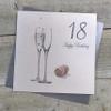 white cotton cards "18 Happy Birthday" Handmade 18th Birthday Card with Champagne Design, Silver view 1