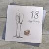 white cotton cards "18 Happy Birthday" Handmade 18th Birthday Card with Hologram Champagne Design, White view 1