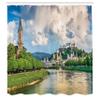 Ambesonne European Shower Curtain, Historic Print European of Salzburg Land with Cloudy Sky and River in Austria, Cloth Fabric Bathroom Decor Set with Hooks, 69" W x 70" L, Soft Blue Off White Green view 2