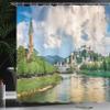 Ambesonne European Shower Curtain, Historic Print European of Salzburg Land with Cloudy Sky and River in Austria, Cloth Fabric Bathroom Decor Set with Hooks, 69" W x 70" L, Soft Blue Off White Green view 3