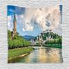 Ambesonne European Tapestry, Historic Print European of Salzburg Land with Cloudy Sky and River in Austria, Wall Hanging for Bedroom Living Room Dorm Decor, 40" X 60", Green Multi view 1