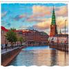 Ambesonne European Shower Curtain, Scenic Summer View at Sunset Copenhagen Denmark Old Scandinavian View City Europe, Cloth Fabric Bathroom Decor Set with Hooks, 69" W x 84" L, Blue Redwood Green view 2