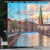 Ambesonne European Shower Curtain, Scenic Summer View at Sunset Copenhagen Denmark Old Scandinavian View City Europe, Cloth Fabric Bathroom Decor Set with Hooks, 69" W x 84" L, Blue Redwood Green view 3