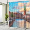 Ambesonne European Shower Curtain, Scenic Summer View at Sunset Copenhagen Denmark Old Scandinavian View City Europe, Cloth Fabric Bathroom Decor Set with Hooks, 69" W x 84" L, Blue Redwood Green view 4