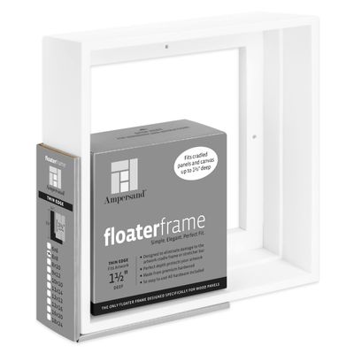 Ampersand Art Supply Floaterframe | 8x8 | 1 1/2" Depth | Thin Style | Hardwood Floating Frame in White Finish for Canvas, Wood Panels & Artwork