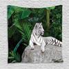 Ambesonne Savannah Tapestry, White Tiger Setting on Stone Tropic Plants Leaves Wild Jungle Majestic, Wall Hanging for Bedroom Living Room Dorm Decor, 60" X 80", Beige Green Pale Grey view 1