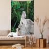 Ambesonne Savannah Tapestry, White Tiger Setting on Stone Tropic Plants Leaves Wild Jungle Majestic, Wall Hanging for Bedroom Living Room Dorm Decor, 60" X 80", Beige Green Pale Grey view 2