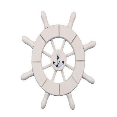 Hampton Nautical Decorative Ship Wheel with Anchor, 6", White