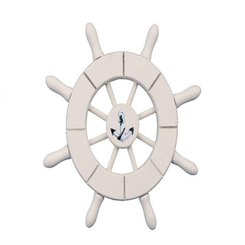 Hampton Nautical Decorative Ship Wheel with Anchor, 6", White