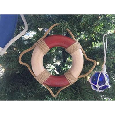 Hampton Nautical 3xglass-101 Antique Red and White Lifering Ornament 6" Tree Decoration-Christmas