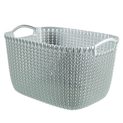 Curver Knit Effect Kitchen, Living Room, Bathroom, Bedroom, Utility Large Rectangular Storage Basket 19 litres - Misty Blue
