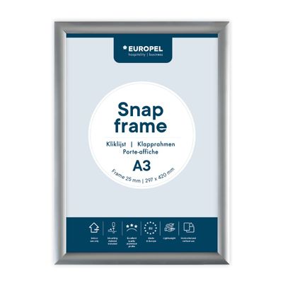 Europel Snap Frame A3, 25 mm | Aluminium Anodised Construction & Anti-Glare Cover | Clip Poster Holders for Retail & Advertising Displays | Notice Sign Board Frame for Walls