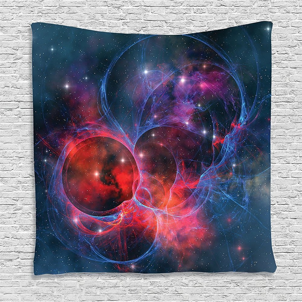 Ambesonne Outer Space Tapestry, Nebula Gas Celestial Expanse in Galaxy Astral Planet Cosmos Objects Space Theme, Wall Hanging for Bedroom Living Room Dorm Decor, 40" X 60", Indigo Red