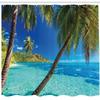 Ambesonne Ocean Shower Curtain, Image of a Tropical Island Beach Theme The Palm Trees and Clear Sea Print, Cloth Fabric Bathroom Decor Set with Hooks, 69" W x 75" L, Turquoise Blue view 2