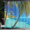 Ambesonne Ocean Shower Curtain, Image of a Tropical Island Beach Theme The Palm Trees and Clear Sea Print, Cloth Fabric Bathroom Decor Set with Hooks, 69" W x 75" L, Turquoise Blue view 3