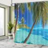 Ambesonne Ocean Shower Curtain, Image of a Tropical Island Beach Theme The Palm Trees and Clear Sea Print, Cloth Fabric Bathroom Decor Set with Hooks, 69" W x 75" L, Turquoise Blue view 4