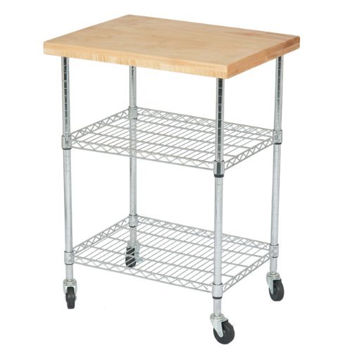 Omega 3 Tier Kitchen Island Cart with 26" Deep x 34" Wide Maple Butcher Block Top