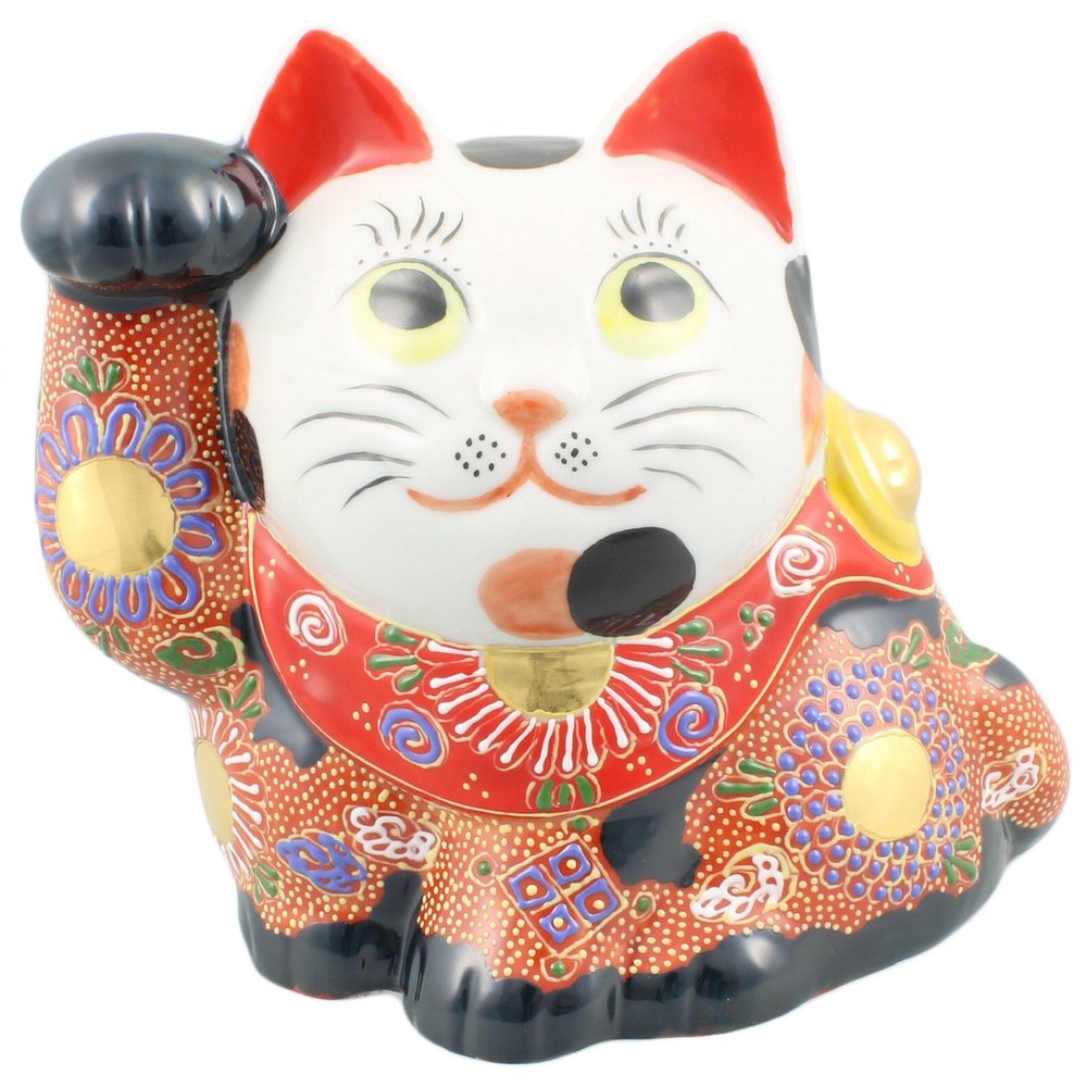 (Aito) Kutani Ware A-0104 Side Sitting Maneki Neko Mori, No. 5