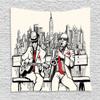 Ambesonne Music Tapestry, Jazz Men Band Playing Beats in New York at Night Retro Style Illustration Print, Wall Hanging for Bedroom Living Room Dorm Decor, 60" X 80", Red Black Ecru view 1
