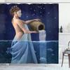Ambesonne Astrology Shower Curtain, Aquarius Lady with Pail in The Sea Water Signs Saturn Mystry at Night Stars, Cloth Fabric Bathroom Decor Set with Hooks, 69" W x 84" L, Blue Dark Blue view 1
