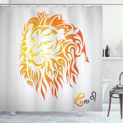 Ambesonne Astrology Shower Curtain, Leo Zodiac Sign on Plain Background Sun Mystic Lion Self Power Universe Theme, Cloth Fabric Bathroom Decor Set with Hooks, 69" W x 84" L, Orange