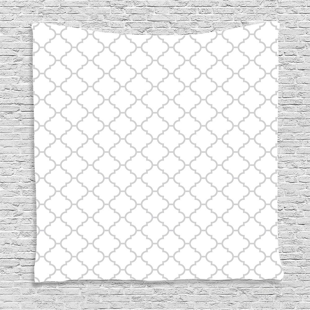 Ambesonne Grey Tapestry, Simple Monochrome Patterns Geometric Linked Forms on Plain Background Modern, Wall Hanging for Bedroom Living Room Dorm Decor, 60" X 80", White Gray