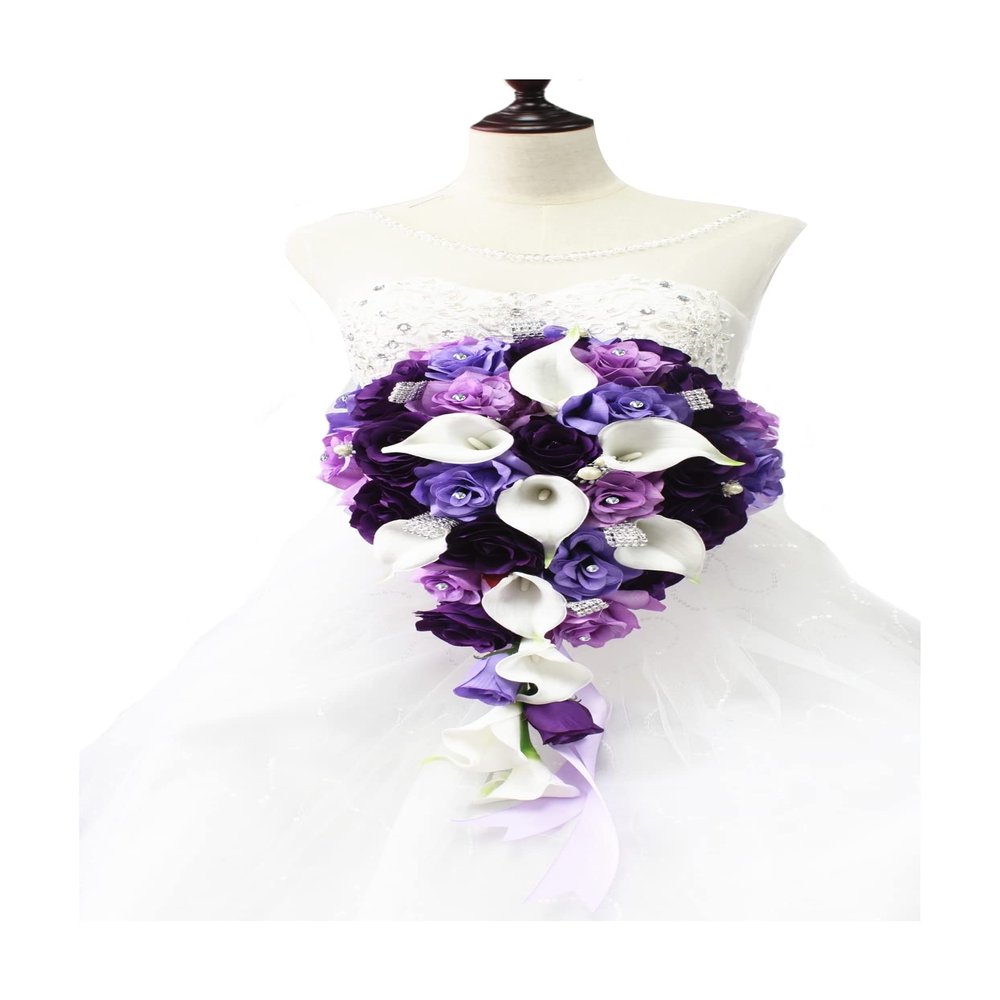 Angel Isabella Elegant Large Cascade Bouquet in Shades of Purple Lilac and Lavender Keepsake Artificial Flowers