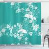 Ambesonne Sea Animals Shower Curtain, Dolphins Flowers Sea Floral Pattern Starfish Coral Seashell Composition, Cloth Fabric Bathroom Decor Set with Hooks, 69" W x 70" L, Sea Green White view 1