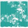 Ambesonne Sea Animals Shower Curtain, Dolphins Flowers Sea Floral Pattern Starfish Coral Seashell Composition, Cloth Fabric Bathroom Decor Set with Hooks, 69" W x 70" L, Sea Green White view 2