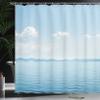 Ambesonne Ocean Shower Curtain, Aquatic Seascape Sky Landscape Tropical Lands Relaxation Spot in The Coast, Cloth Fabric Bathroom Decor Set with Hooks, 69" W x 70" L, Blue White view 3