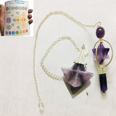 Free 20 Page Booklet with Amethyst Star Spinning Merkaba Pendulum Sacred Geometry Platonic Solid Healing Genuine Gemstone Crystal Point Metaphysical Spiritual Chakra Balancing Divine Gift by V Jewels