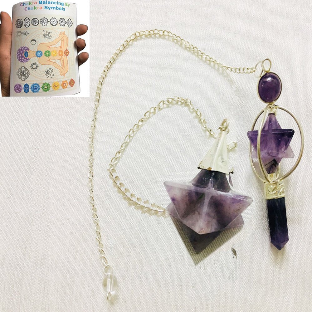 Free 20 Page Booklet with Amethyst Star Spinning Merkaba Pendulum Sacred Geometry Platonic Solid Healing Genuine Gemstone Crystal Point Metaphysical Spiritual Chakra Balancing Divine Gift by V Jewels