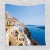 Ambesonne European Tapestry, Cityscape on The Edge of Cliff Greece Island Land with Mediterranean Culture Theme, Wall Hanging for Bedroom Living Room Dorm, 60" X 80", Ecru view 1