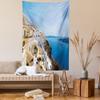 Ambesonne European Tapestry, Cityscape on The Edge of Cliff Greece Island Land with Mediterranean Culture Theme, Wall Hanging for Bedroom Living Room Dorm, 60" X 80", Ecru view 2