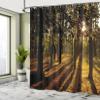 Ambesonne Forest Shower Curtain, Sunbeams Rays Through The Trees in Summertime Forest Countryside View Art Print, Cloth Fabric Bathroom Decor Set with Hooks, 69" W x 75" L, Orange Brown view 4