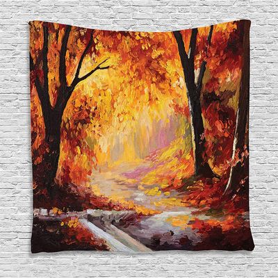 Ambesonne Country Tapestry, Paint of a Forest with Autumn Color Leaves Fall Time Sadness Season Theme Art, Wall Hanging for Bedroom Living Room Dorm Decor, 60" X 80", Orange Brown