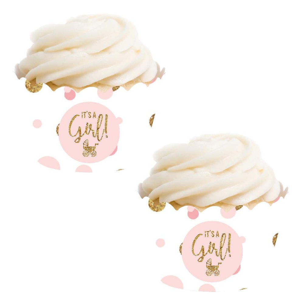 Andaz Press Blush Pink Gold Glitter Girl Baby Shower Party Collection, Cupcake Wrappers, 20-Pack