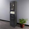Pemberly Row Adjustable Shelf Modern Solid Wood Tall Linen Cabinet in Black view 2