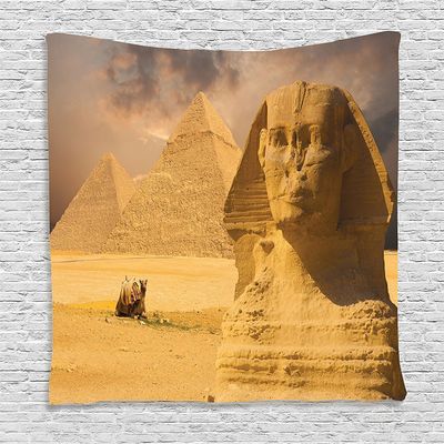 Ambesonne Egyptian Print Tapestry, Sphinx Face Other Pyramids in Egypt Old Historical Monument, Wall Hanging for Bedroom Living Room Dorm Decor, 60" X 80", Amber Sand Brown