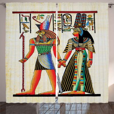 Ambesonne Egyptian Print Curtains, Papyrus with Historical Characters Elements Building Old Retro Culture Art, Living Room Bedroom Window Drapes 2 Panel Set, 108" X 90", Multicolor
