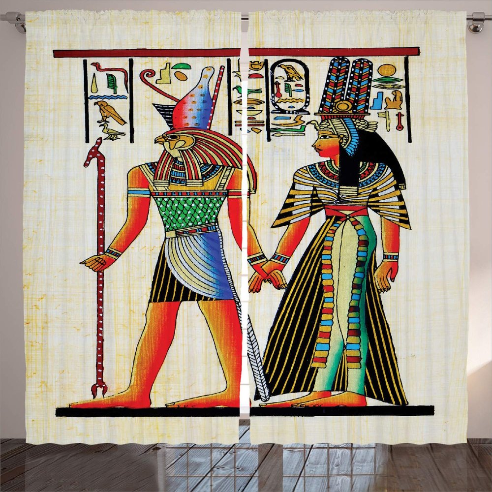 Ambesonne Egyptian Print Curtains, Papyrus with Historical Characters Elements Building Old Retro Culture Art, Living Room Bedroom Window Drapes 2 Panel Set, 108" X 90", Multicolor
