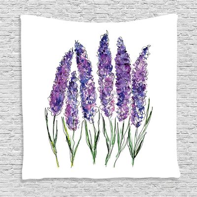 Ambesonne Watercolor Flower Tapestry, Illustration of Lavender Flowers Fresh Colors Mint Family Plant, Wall Hanging for Bedroom Living Room Dorm, 60" X 80", Violet White